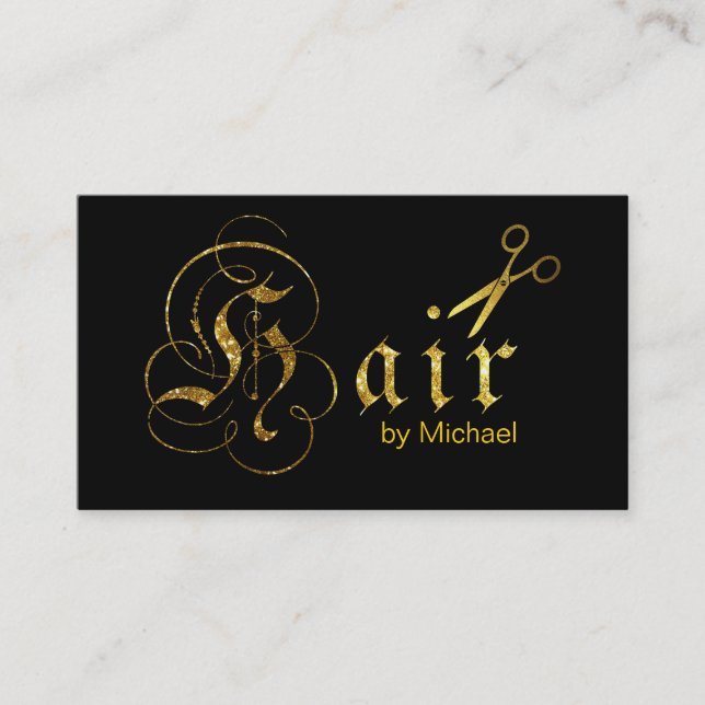 Carte De Rendez-vous Styliste de cheveux Ciseaux d'or Script Rendez-vou (Devant)