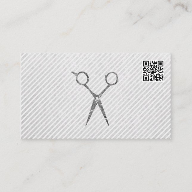 Carte De Rendez-vous Styliste de cheveux Ciseaux en argent Code QR (Devant)