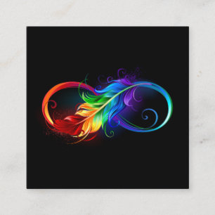 Carte De Rendez-vous Symbole d'infini avec plume arc-en-ciel