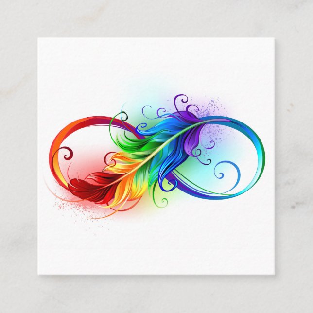 Carte De Rendez-vous Symbole d'infini avec plume arc-en-ciel (Devant)