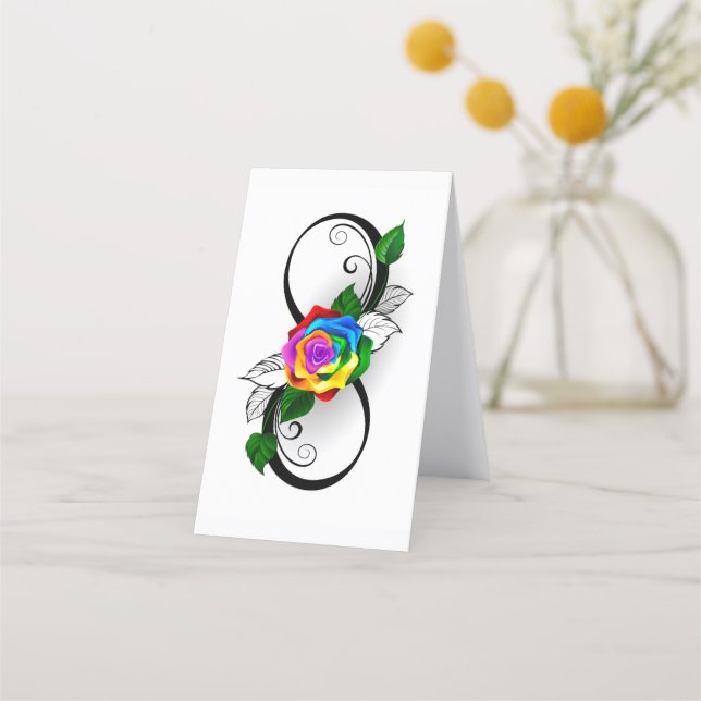 Carte De Rendez-vous Symbole d'infini avec Rose arc-en-ciel (Dos)