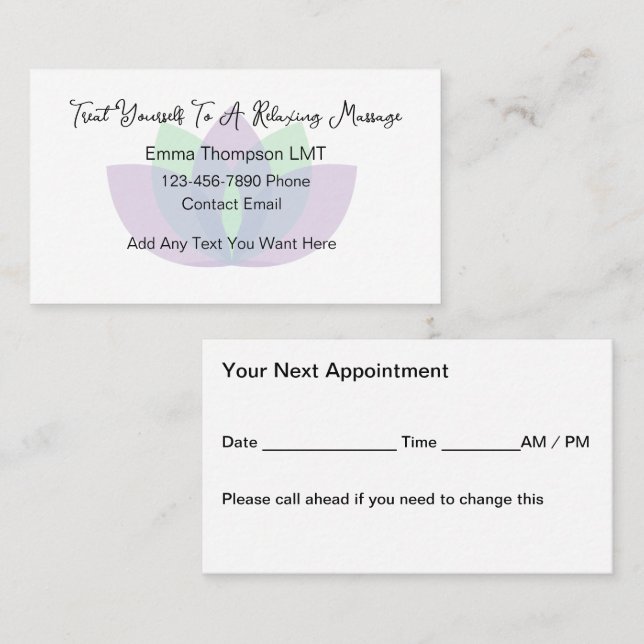 Carte De Rendez-vous Thérapeute tendance de massage Lotus Graphic (Devant / Derrière)