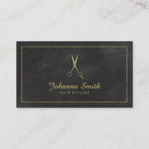 Carte De Rendez-vous Toile Noire Cadre doré & Ciseaux Coiffeur