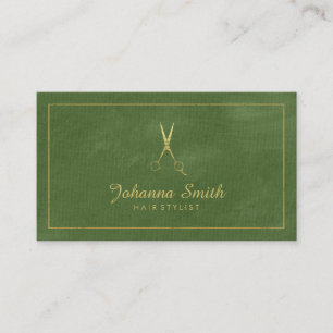 Carte De Rendez-vous Toile verte Cadre doré & Ciseaux Coiffeur