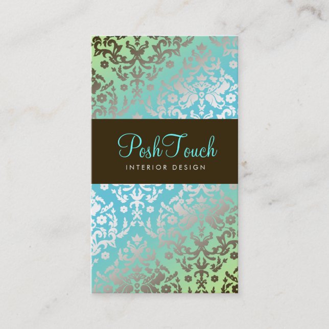 Carte De Rendez-vous Turquoise et chaux de damassé de l'éblouissement (Devant)