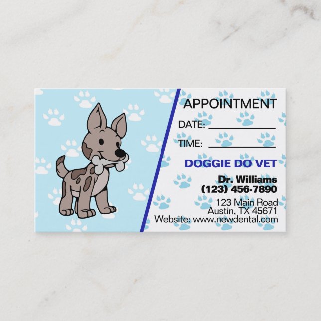 Carte de rendez-vous vétérinaire Empreinte de patt (Devant)