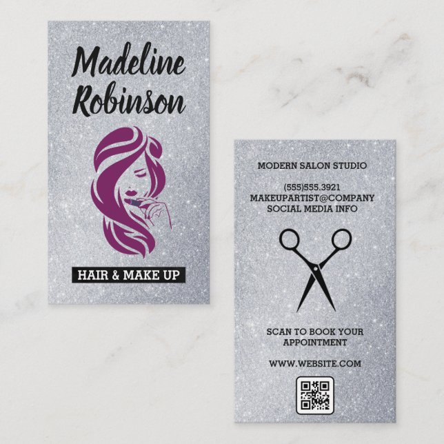 Carte De Rendez-vous Visage beauté cheveux | PARTIES SCINTILLANT | Code (Devant / Derrière)