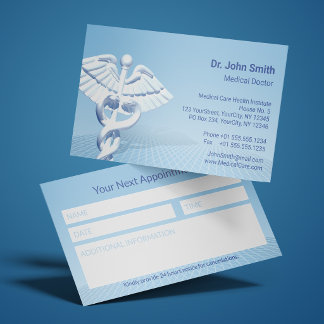 Carte De Rendez-vous White 3D Caduceus Blue Design Medical 