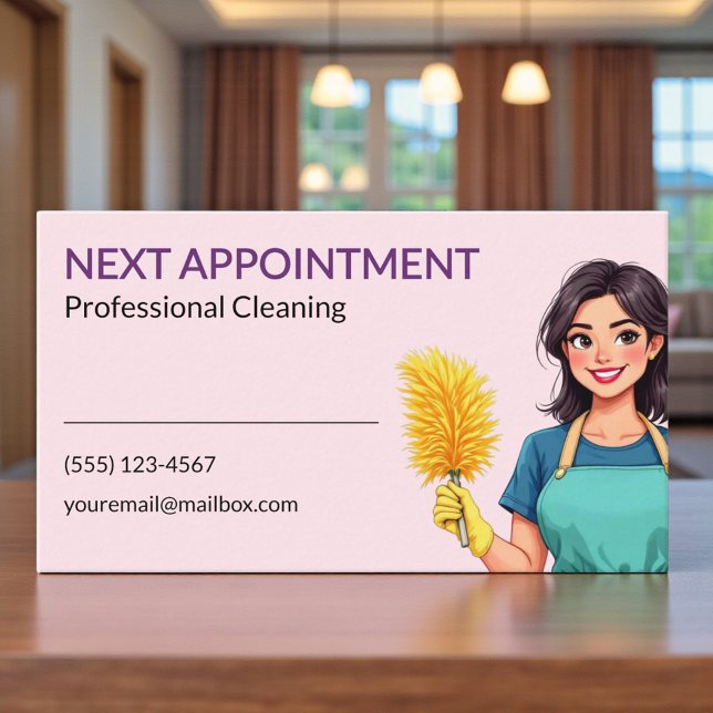 Carte De Rendez-vous Woman Pink Cleaning Service Appointment Card (Créateur téléchargé)