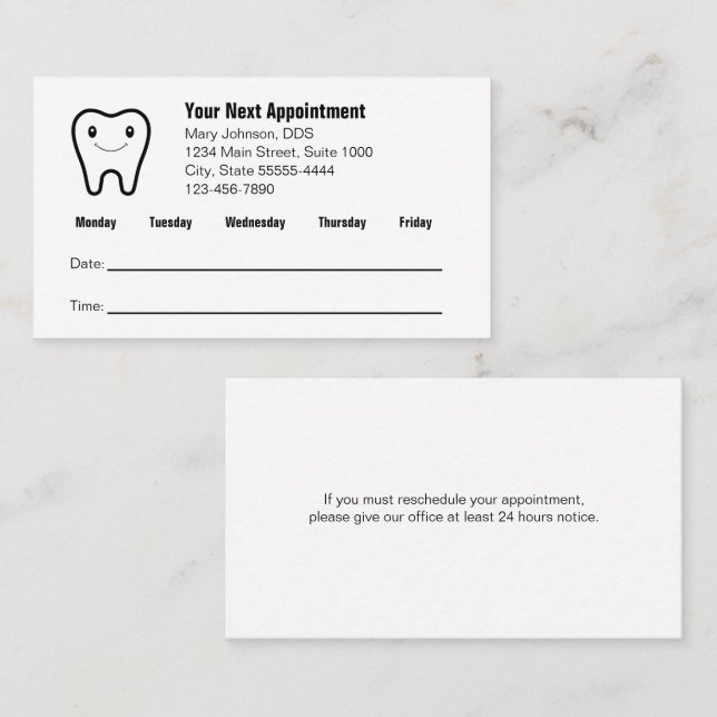 Carte De Rendez-vous Your Next Appointment Dentist's Office Reminder (Devant / Derrière)