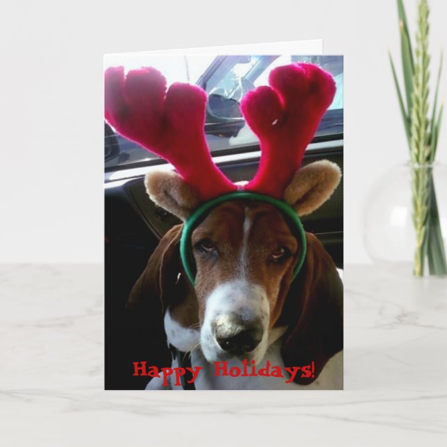 Carte de renne à col Basset de Noël (Devant)