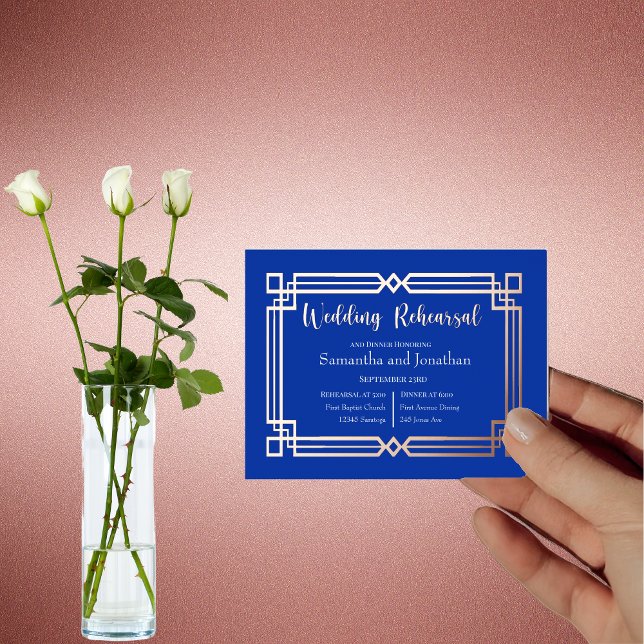 Carte de répétition bleu marine Rose moderne Gold  (Créateur téléchargé)