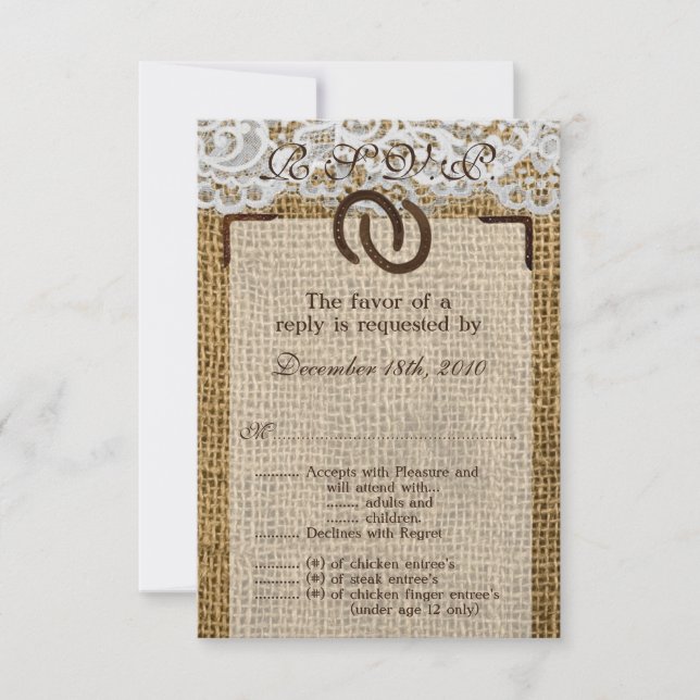 Carte de réponse 3,5x5 en burlap avec fer à cheval (Devant)