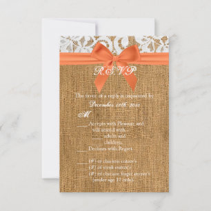 Carte de réponse 3,5x5 en toile de jute orange ave