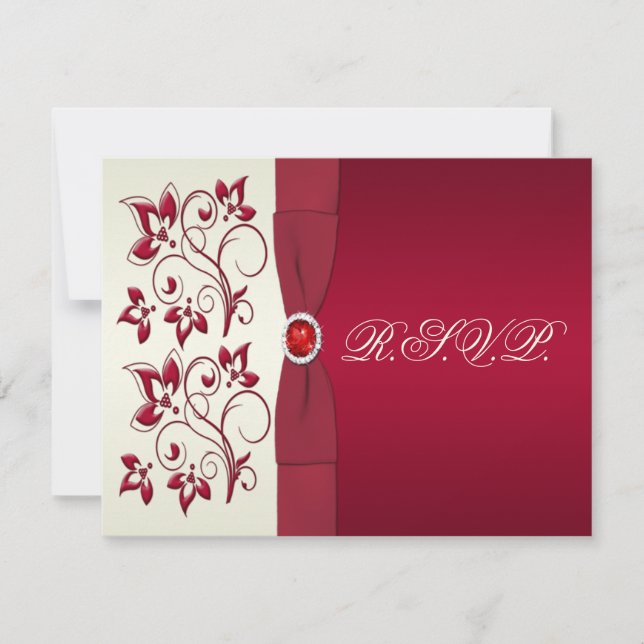 CARTE DE RÉPONSE À LA FLORALE IMPRIMÉE RIBBON Roug (Devant)
