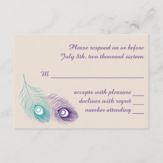 Carte de réponse à la plume de paon