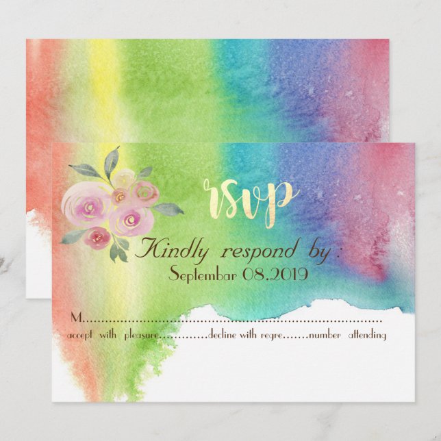 Carte de réponse à l'aquarelle moderne fleur (Devant / Derrière)