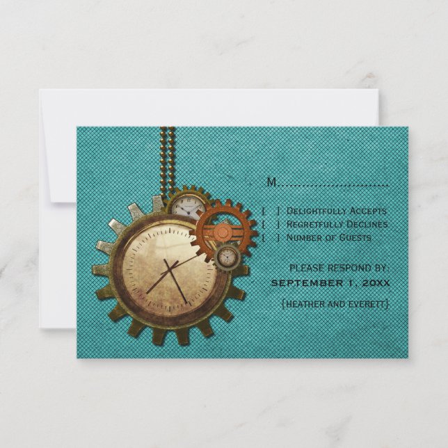 Carte de réponse à l'horloge vintage, Turquoise (Devant)