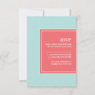 Carte de réponse à motif chevron bleu et corail