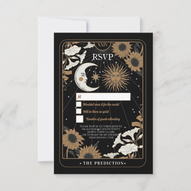 Carte de réponse alignée RSVP Tarot Moon Stars de  (Devant)