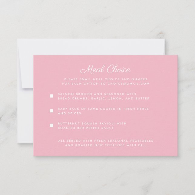 Carte de réponse au choix de repas rose (Devant)