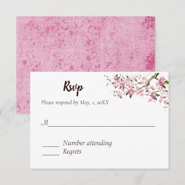 Carte de réponse au mariage Fleur de cerisier japo (Devant / Derrière)