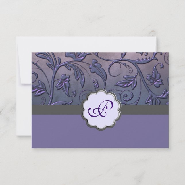 Carte de réponse au monogramme floral pourpre (Devant)