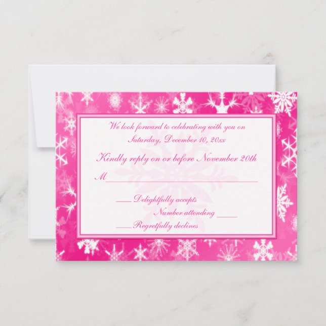 Carte de réponse aux flocons de neige rose et blan (Devant)