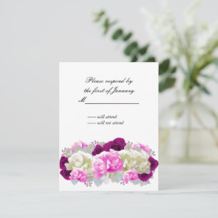 Carte de réponse aux roses roses et pivoines