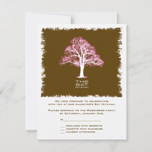 Carte de réponse Bat mitzvah Arbre de vie, Chocola (Devant)