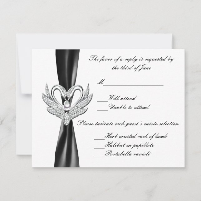 Carte de réponse Black Ribbon Silver Swans (Devant)