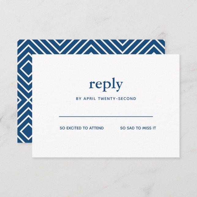 Carte de réponse blanche de Navy Blue Modern Bar M (Devant / Derrière)