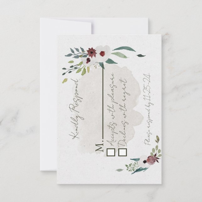 Carte de réponse Bleu Poussiéreux et Vin (Devant)