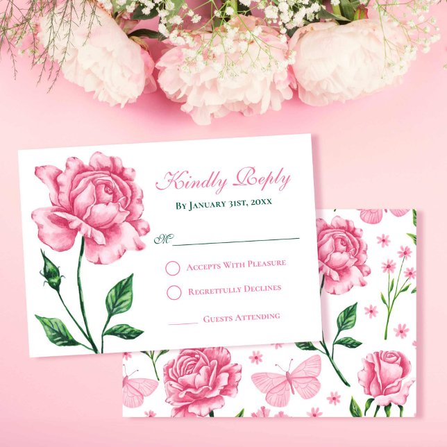 Carte de réponse Blush Rose Quinceañera (Blush Pink Rose Quinceañera Response Card)