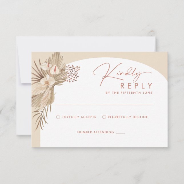 Carte de réponse Boho Pampas Grass RSVP (Devant)
