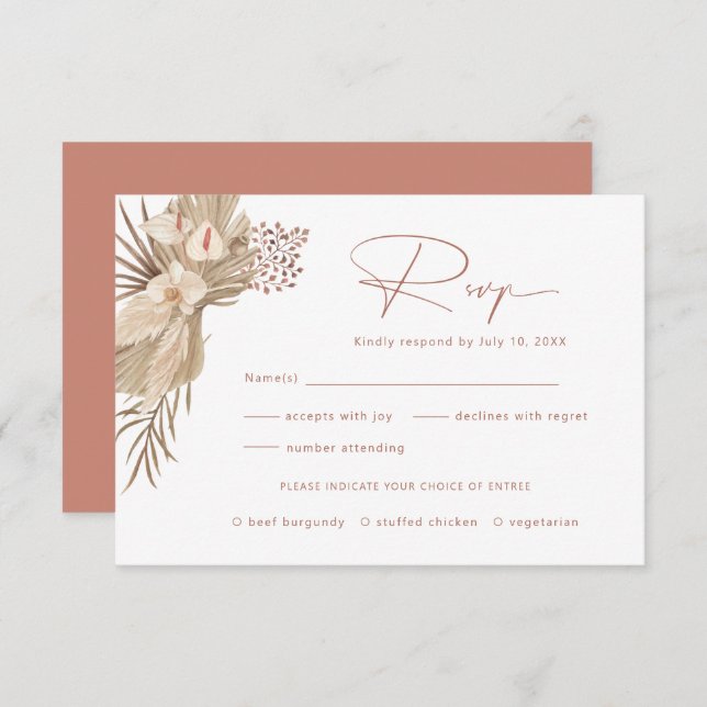Carte de réponse Boho Pampas Grass RSVP (Devant / Derrière)