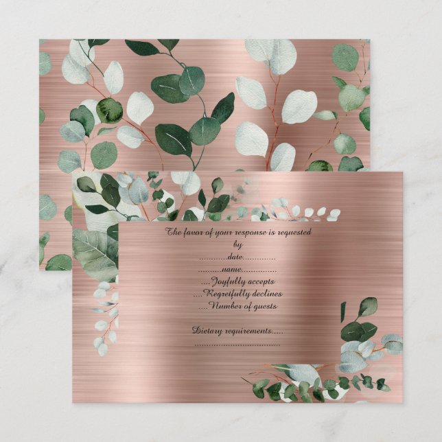 CARTE DE RÉPONSE BOTANIQUE OR ROSE LUXE (Devant / Derrière)