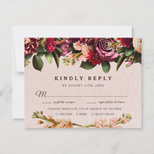 Carte de réponse Bourgogne et rose blush