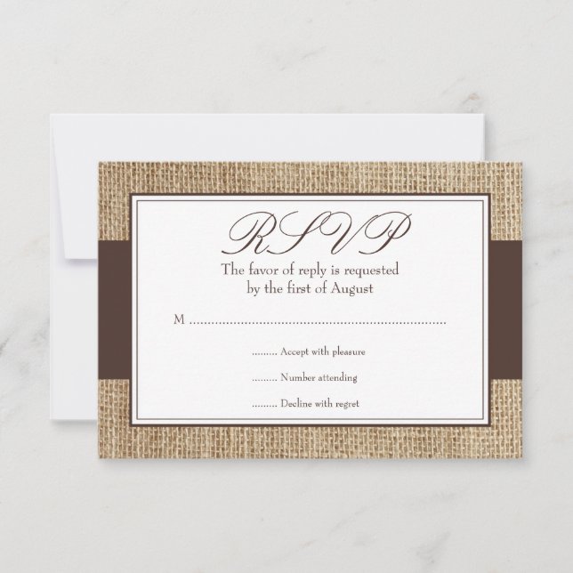 Carte de réponse Brown de Burlap rustique (Devant)