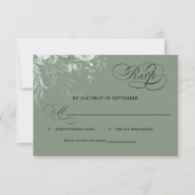 Carte de réponse calligraphiée avec verdure vert s
