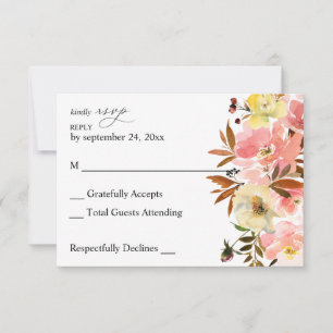 Carte de réponse Candy Pink & Yellow Floral sans r