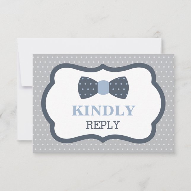 Carte de réponse, carte RSVP, Cravate Bow, bleu, g (Devant)