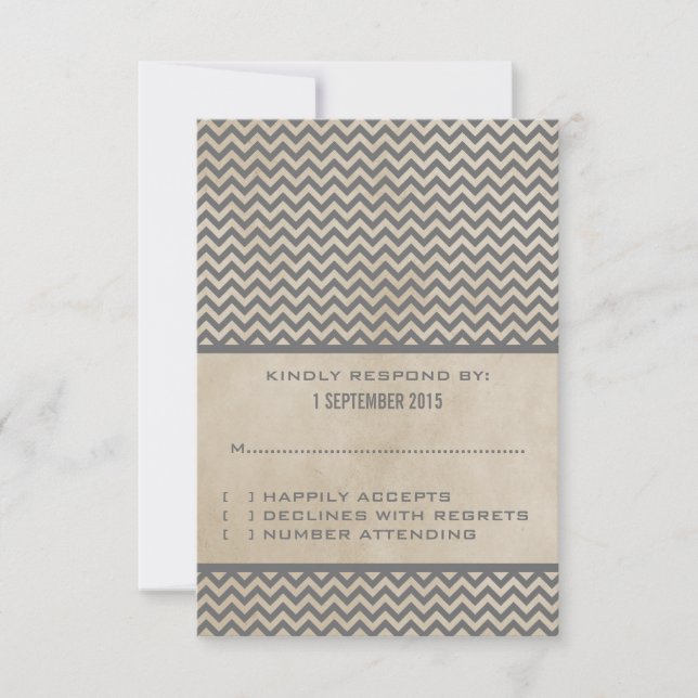 Carte de réponse Chevron gris chic (Devant)