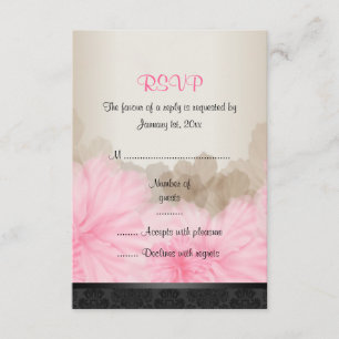 Carte de réponse chic florale rose et noire élégan