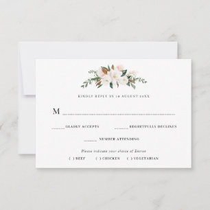 carte de réponse choix de repas florale magnolia
