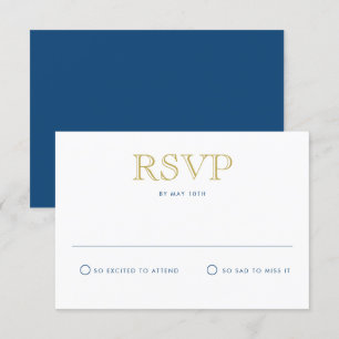Carte de réponse classique en or bleu simple et él