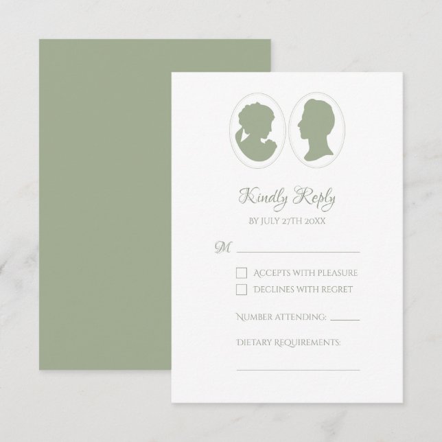 Carte de réponse classique Regency Green Cameo (Devant / Derrière)