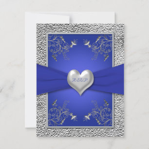 Carte de réponse Cobalt Blue et Pewter Heart