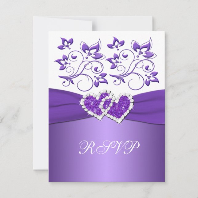 Carte de réponse cœurs joints floraux violet et bl (Devant)