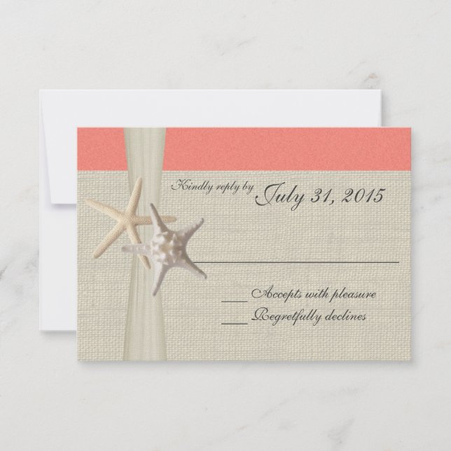 Carte de réponse Coral Beach et Burlap (Devant)